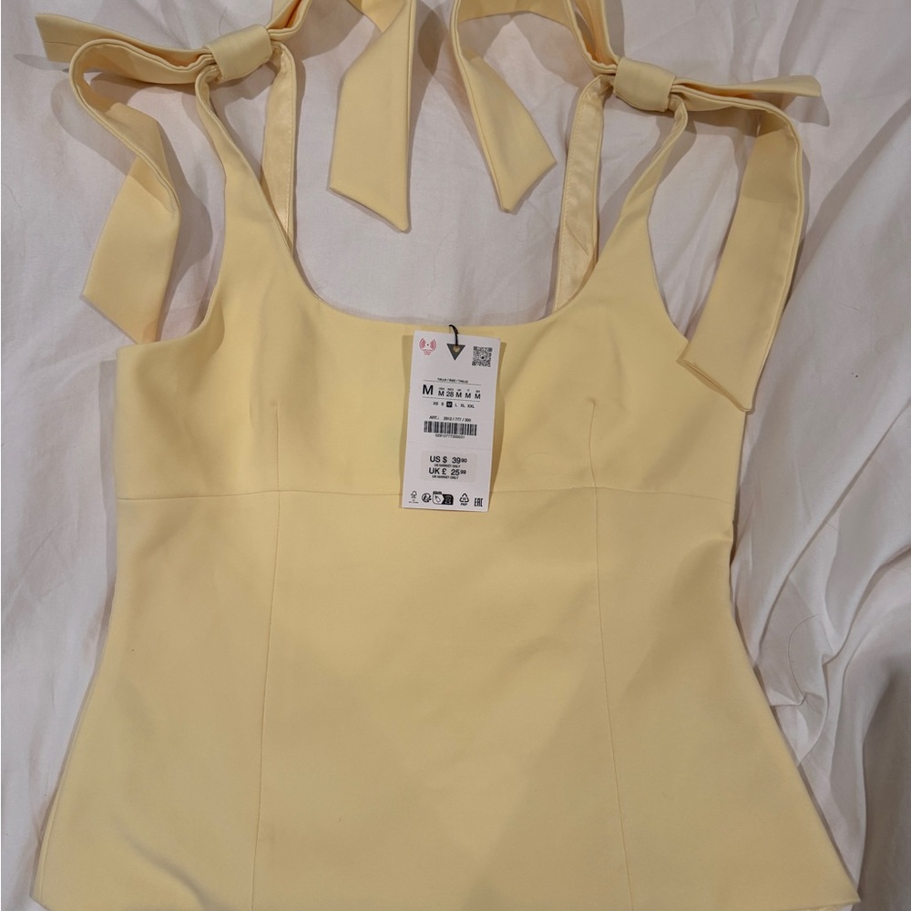 Yellow Zara Sleeveless Bow-Tie Top